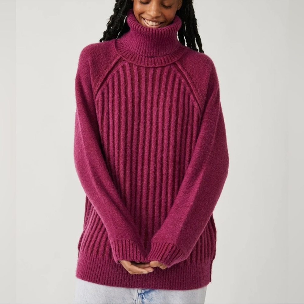 NWT Free People Big City Cotton Blend Turtleneck Oversized Tunic Sweater Med